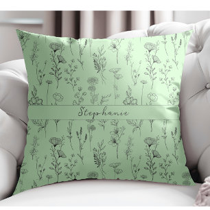 Boho Botanical Pattern Minze Green Kissen