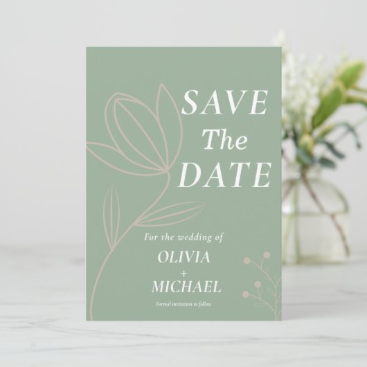 Boho Botanical Saga Green Qr-Code Save the Date (Stehend Vorderseite)