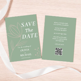 Boho Botanical Saga Green Qr-Code Save the Date
