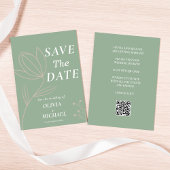 Boho Botanical Saga Green Qr-Code Save the Date