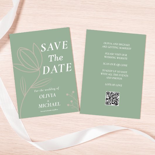 Boho Botanical Saga Green Qr-Code Save the Date