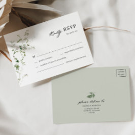 Boho Botanical Sage Green Vine Wedding RSVP Card