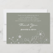 Boho Botanical Sage Green Wildblume Wedding Dankeskarte (Rückseite)