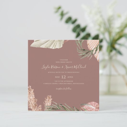 Boho Botanical | Simple Dusty Rose Square Wedding Einladung (Stehend Vorderseite)