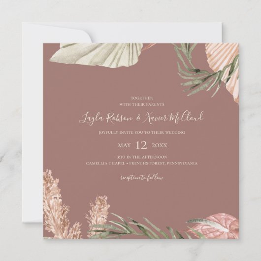 Boho Botanical | Simple Dusty Rose Square Wedding Einladung (Vorderseite)