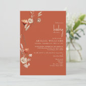 Boho Botanical Terracotta & Cream Baby Dusche Einladung (Stehend Vorderseite)