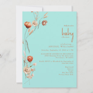 Boho Botanical Turquoise Baby Dusche zentriert Einladung