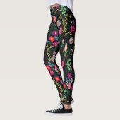 Boho Botanical Watercolor Blume Black Leggings (Links)
