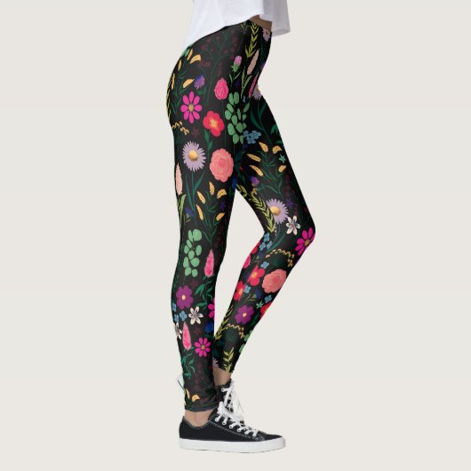 Boho Botanical Watercolor Blume Black Leggings (Rechts)
