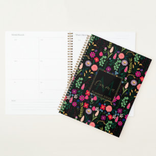 Boho Botanical Watercolor Blume Black Planer