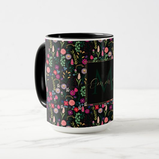 Boho Botanical Watercolor Blume Black Tasse (Vorderseite Links)
