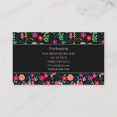 Boho Botanical Watercolor Blume Black Visitenkarte (Rückseite)