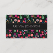 Boho Botanical Watercolor Blume Black Visitenkarte (Vorderseite)