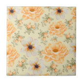 Boho-Botanical-Watercolor-Orange-Cream-Blumenmuste Fliese (Vorderseite)