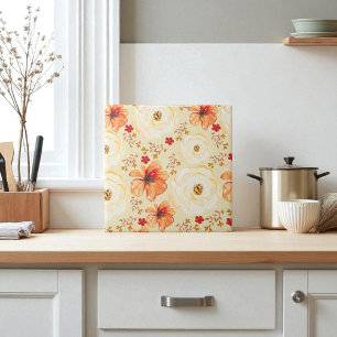 Boho-Botanical-Watercolor-Orangecreme-Blumenmuster Fliese