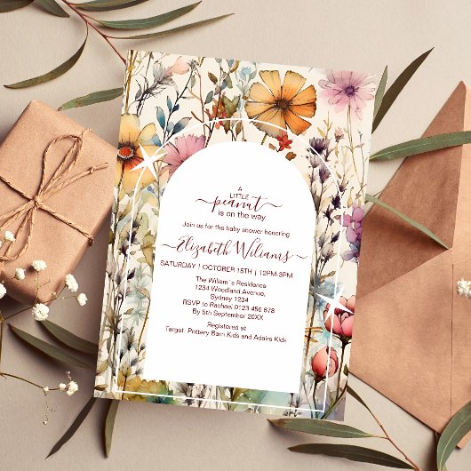 Boho Botanical Watercolor Wildblumen Babydusche Einladung