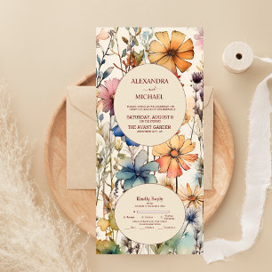 Boho Botanical Watercolor Wildblumen Hochzeit All In One Einladung