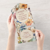 Boho Botanical Watercolor Wildblumen Hochzeit All In One Einladung (Abreißen)