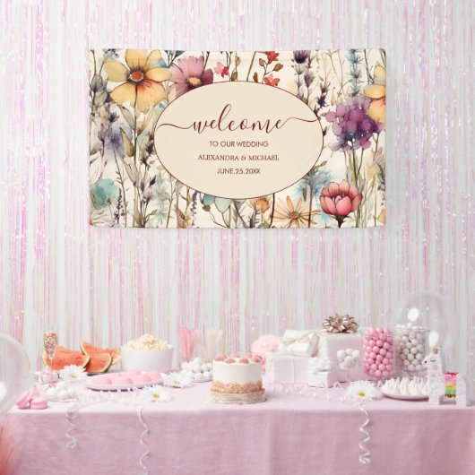 Boho Botanical Watercolor Wildblumen Hochzeit Banner (Party)