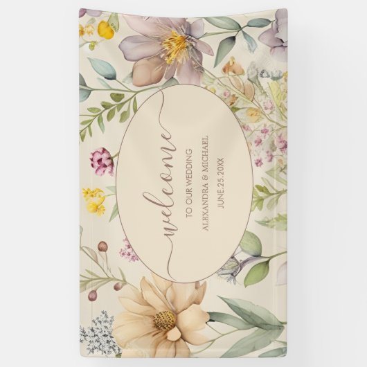 Boho Botanical Watercolor Wildblumen Hochzeit Banner (Vertikal)