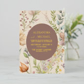 Boho Botanical Watercolor Wildblumen Hochzeit Folieneinladung (Stehend vorne)