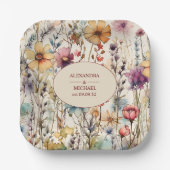 Boho Botanical Watercolor Wildblumen Hochzeit Pappteller (Vorderseite)