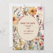 Boho Botanical Watercolor Wildblumen Hochzeit Save The Date (Vorderseite)