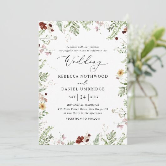 Boho Botanical Wedding Einladung (Stehend Vorderseite)