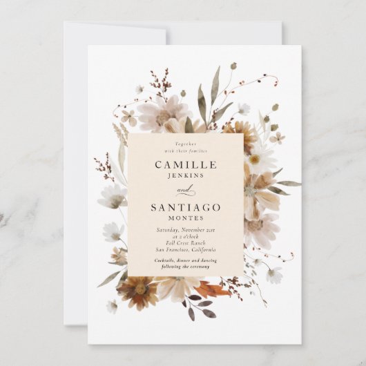 Boho Botanical Wedding Einladung (Vorderseite)