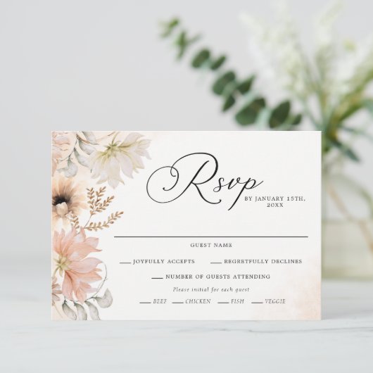 Boho Botanical Wedding RSVP Cards (Stehend Vorderseite)