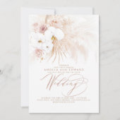 Boho Botanical White Orchids Pampas Grass Wedding Einladung (Vorderseite)