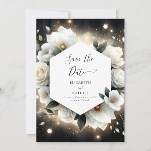 Boho Botanical White Roses Wedding Save The Date (Vorderseite)