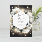 Boho Botanical White Roses Wedding Save The Date (Stehend Vorderseite)