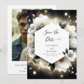 Boho Botanical White Roses Wedding Save The Date (Vorne/Hinten)
