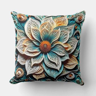Boho Botanical Zentangle Floral Throw Pillow  Kissen