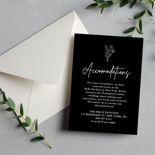 Boho Botanicals Black Wedding Unterkünfte Begleitkarte