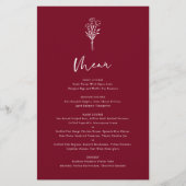 Boho Botanicals Burgundy Wedding Menu Card (Vorderseite)