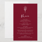 Boho Botanicals Burgundy Wedding Menu Card (Vorne/Hinten)