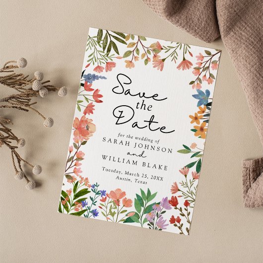 Boho Botanicals: Ein Aquarellgarten der Wildblume Save The Date