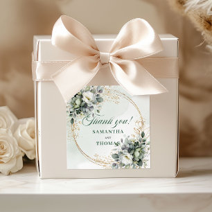 Boho-Botanik-Dankesaufkleber Grün und Gold Quadratischer Aufkleber