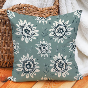 Boho-Botanik-Sage-Grün-Cream-Geometrisch-Blumenmus Kissen