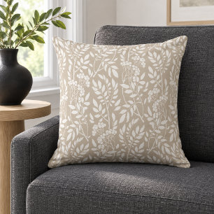 Boho-Botanik Weiße Blattstruktur Beige Kissen