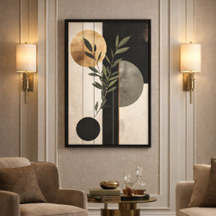 Boho Botanisch Geometrisch Minimal Schwarz Beige G Leinwanddruck