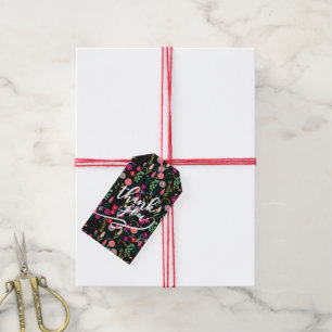 Boho Botanische Aquarellblumen Schwarz Geschenkanhänger