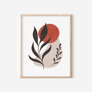 Boho Botanische Blätter mit Abstrakten Formen Poster