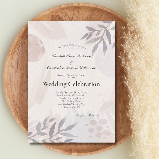 Boho Botanische Blätter Pink Blue Watercolor Weddi Einladung