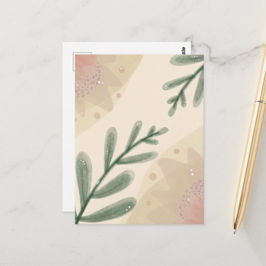 Boho Botanische Blätter Whimsical Watercolor Postkarte (Vorderseite/Rückseite Beispiel)