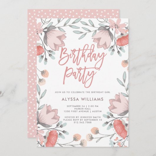 Boho Botanische Blume Geburtstagsparty Einladung (Vorne/Hinten)