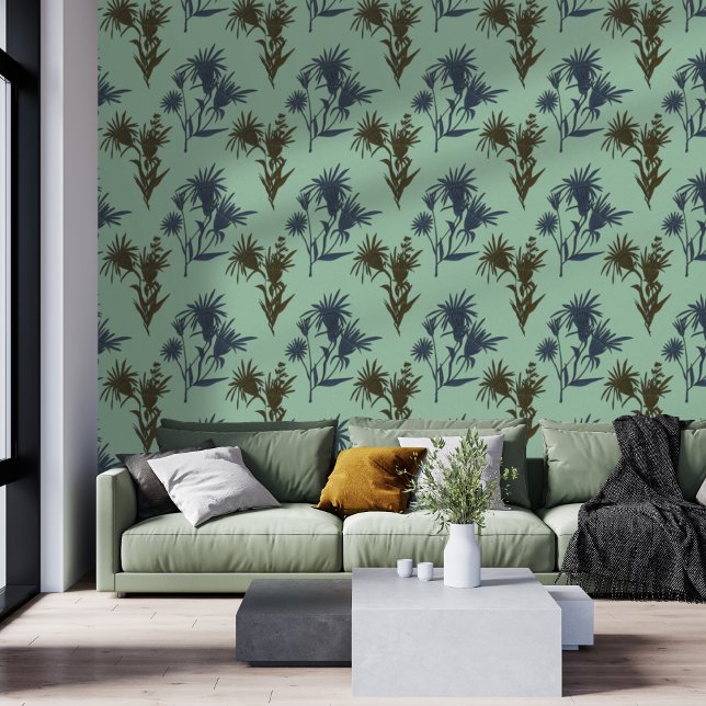 Boho Botanische Blume Muster Blaue Minze Tapete (Von Creator hochgeladen)