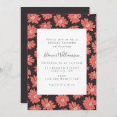 Boho Botanische Blume Schwarzes Rotes Brautparty Einladung (Vorne/Hinten)